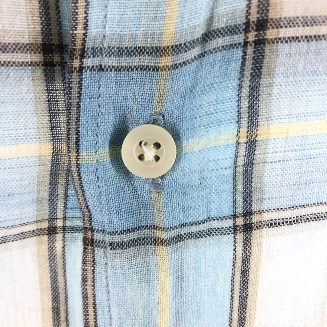 90'S Ralph Lauren CHAPS Check Pattern Short Sleeve Linen Button Down Shirt Box Shirt Men's M cotton blue type Vintage Second Hand