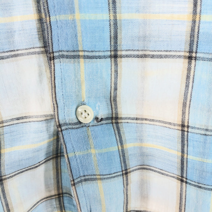 90'S Ralph Lauren CHAPS Check Pattern Short Sleeve Linen Button Down Shirt Box Shirt Men's M cotton blue type Vintage Second Hand