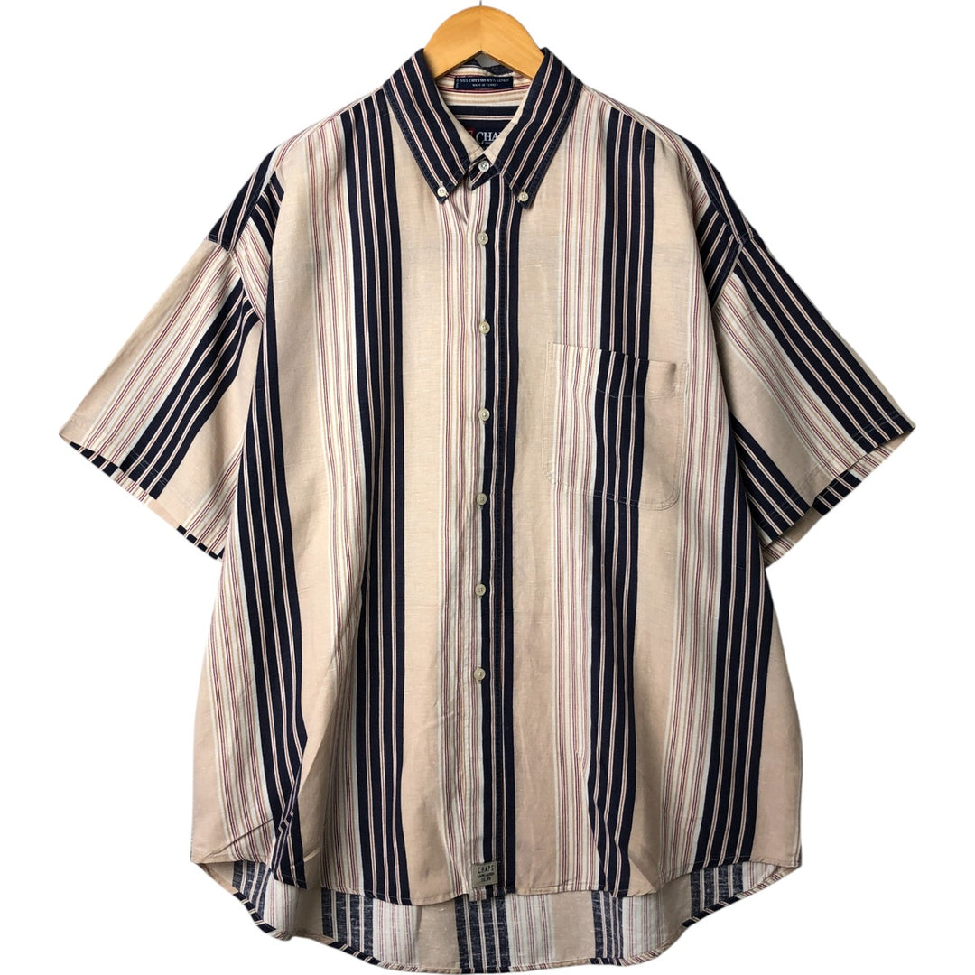 Vintage 90'S Ralph Lauren striped short-sleeved cotton and linen button-down chaps, size XL. cotton Beige type Vintage Second Hand