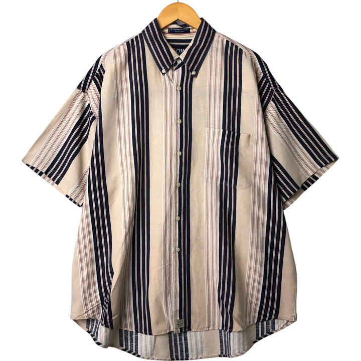 Vintage 90'S Ralph Lauren striped short-sleeved cotton and linen button-down chaps, size XL. cotton Beige type Vintage Second Hand