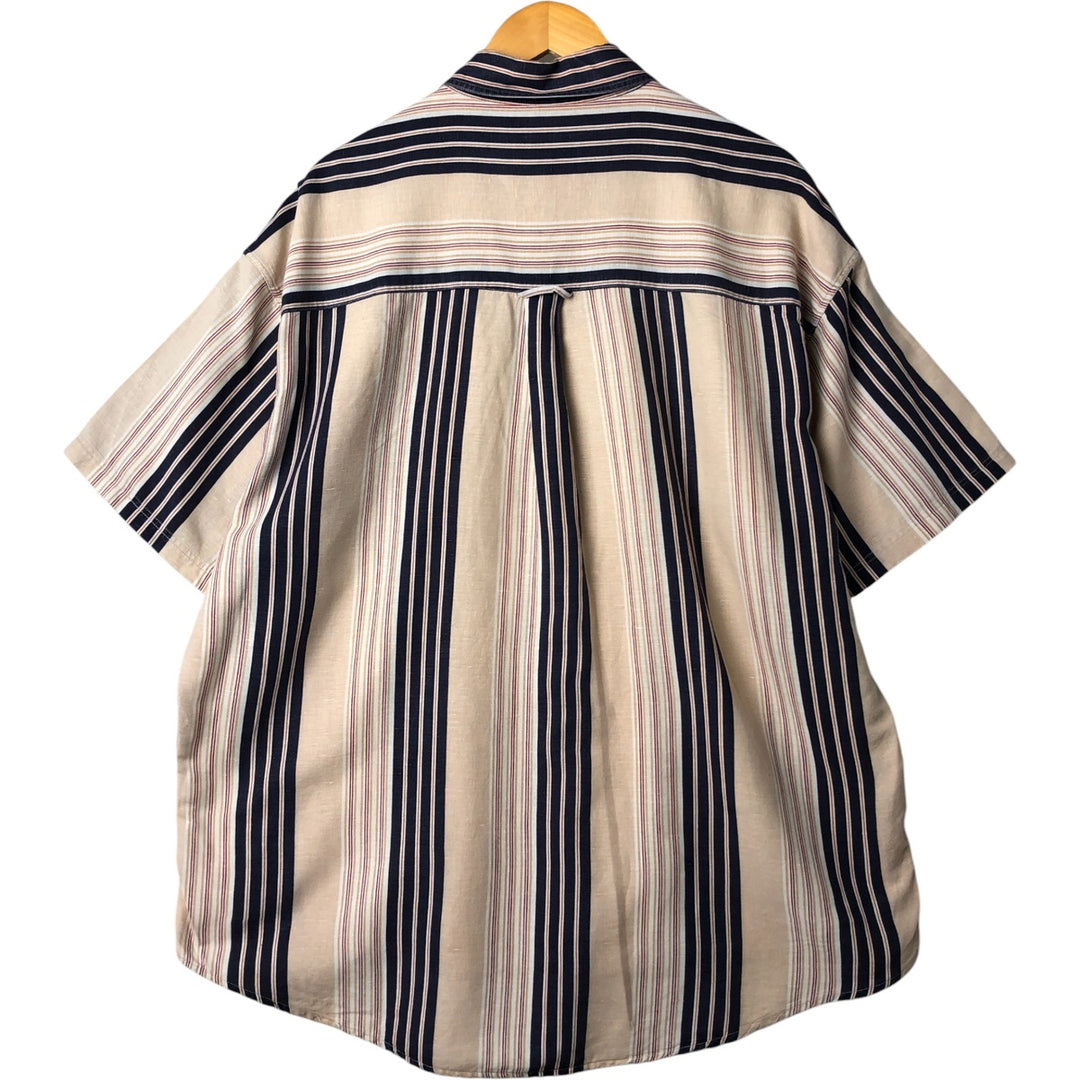Vintage 90'S Ralph Lauren striped short-sleeved cotton and linen button-down chaps, size XL. cotton Beige type Vintage Second Hand