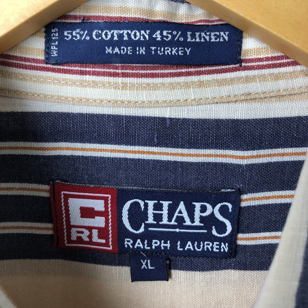 Vintage 90'S Ralph Lauren striped short-sleeved cotton and linen button-down chaps, size XL. cotton Beige type Vintage Second Hand