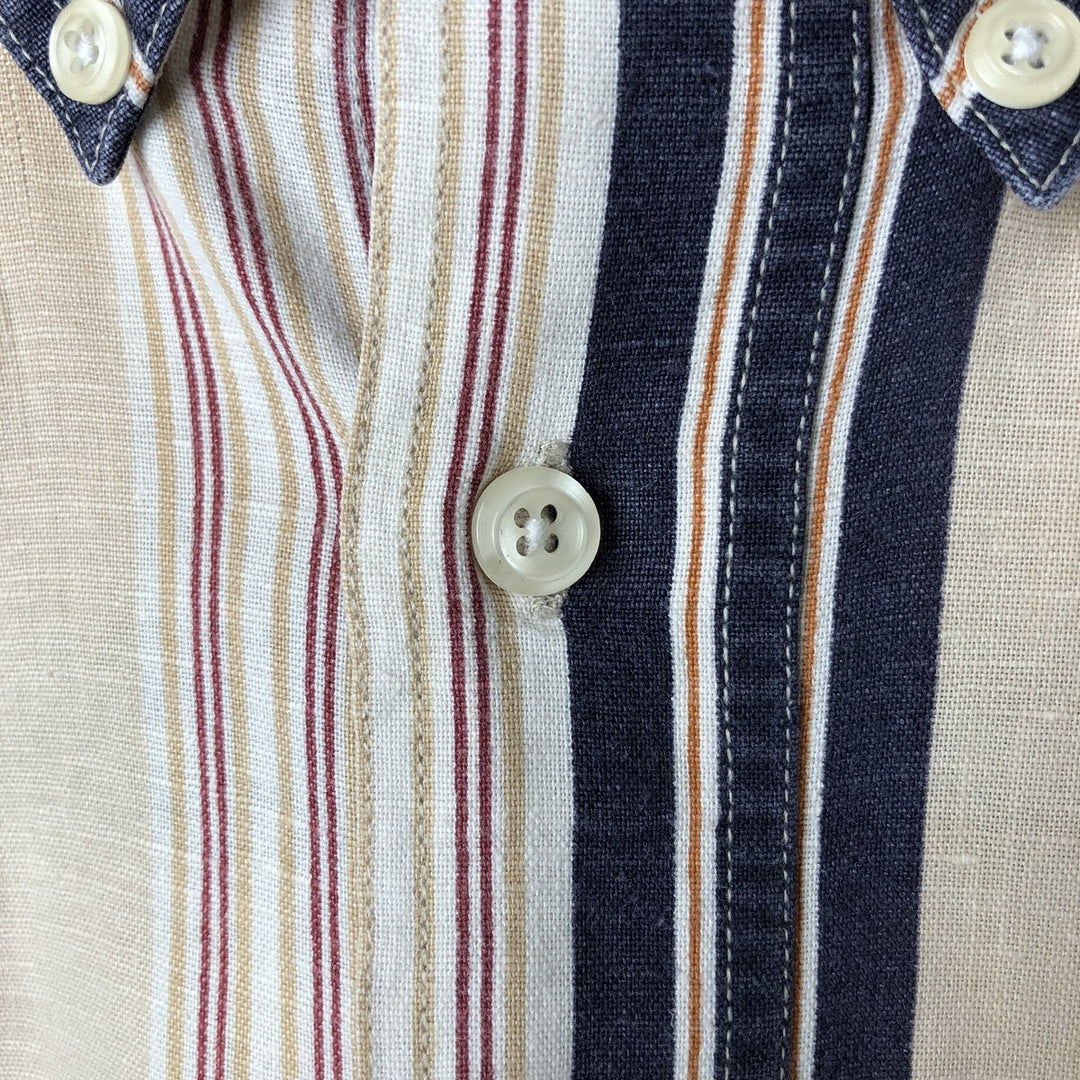 Vintage 90'S Ralph Lauren striped short-sleeved cotton and linen button-down chaps, size XL. cotton Beige type Vintage Second Hand