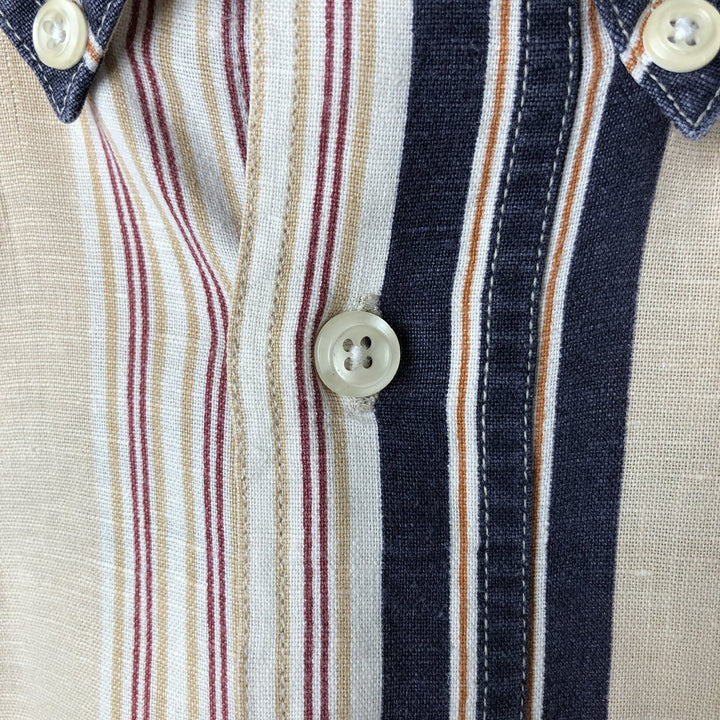 Vintage 90'S Ralph Lauren striped short-sleeved cotton and linen button-down chaps, size XL. cotton Beige type Vintage Second Hand