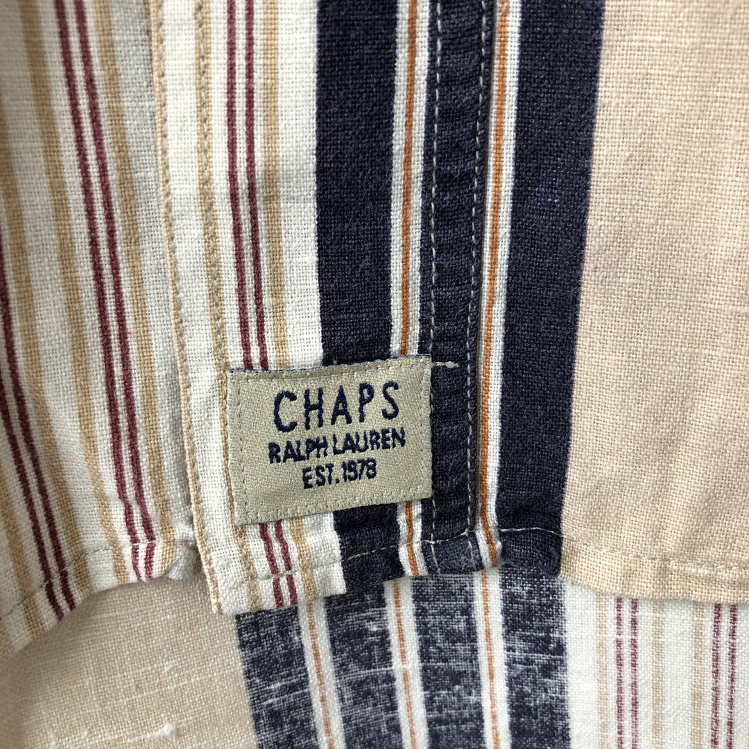 Vintage 90'S Ralph Lauren striped short-sleeved cotton and linen button-down chaps, size XL. cotton Beige type Vintage Second Hand