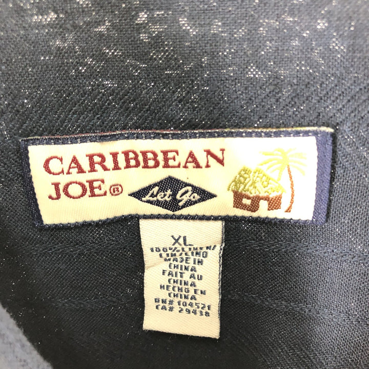 CARIBBEAN JOEA Stripe Pattern Short Sleeve Linen Shirt Box Shirt Men's XL linen navy blue type Vintage Second Hand