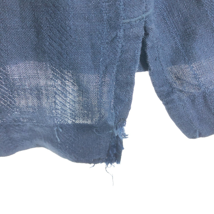 CARIBBEAN JOEA Stripe Pattern Short Sleeve Linen Shirt Box Shirt Men's XL linen navy blue type Vintage Second Hand