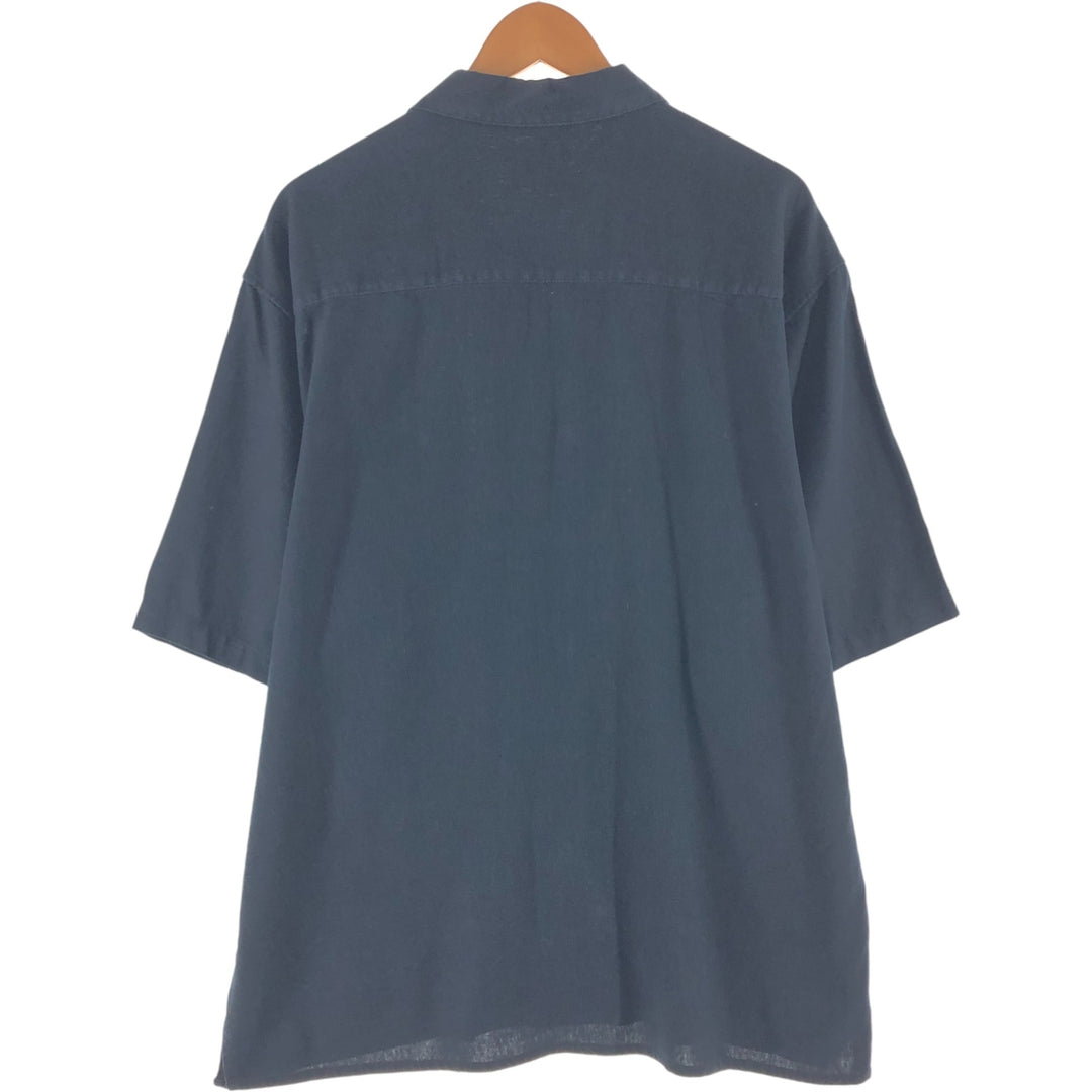 CELLANGINO Short Sleeve Open Collar Linen x Rayon Shirt Box Shirt Men's XL Size linen black type Vintage Second Hand