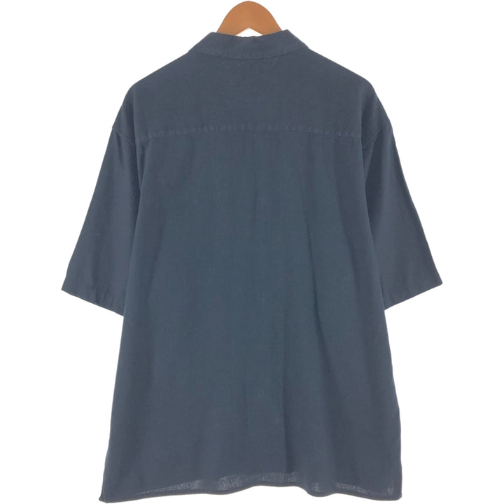 CELLANGINO Short Sleeve Open Collar Linen x Rayon Shirt Box Shirt Men's XL Size linen black type Vintage Second Hand