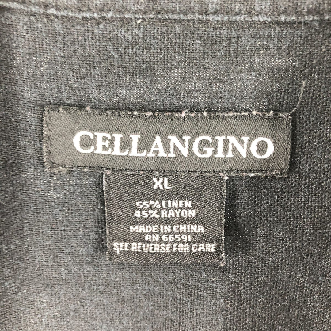 CELLANGINO Short Sleeve Open Collar Linen x Rayon Shirt Box Shirt Men's XL Size linen black type Vintage Second Hand