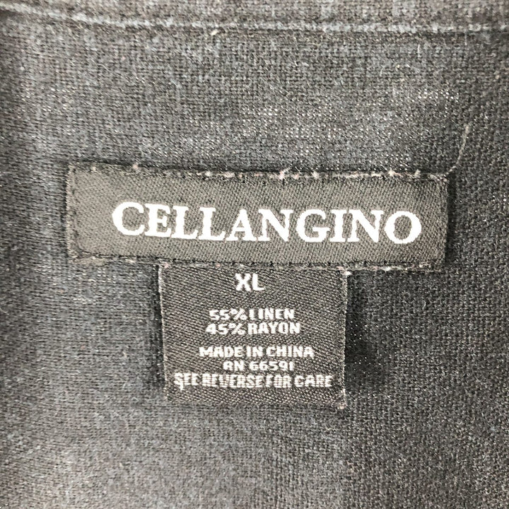 CELLANGINO Short Sleeve Open Collar Linen x Rayon Shirt Box Shirt Men's XL Size linen black type Vintage Second Hand