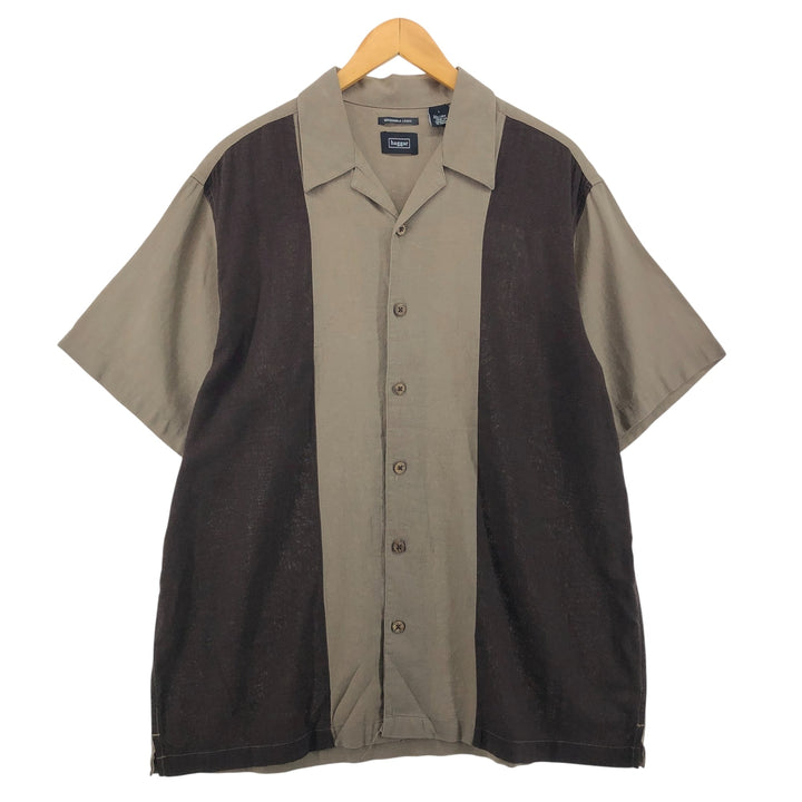 Haggar Washable Linen Two-tone short-sleeve open-collar linen x rayon shirt, box shirt, men's size L linen brown type Vintage Second Hand