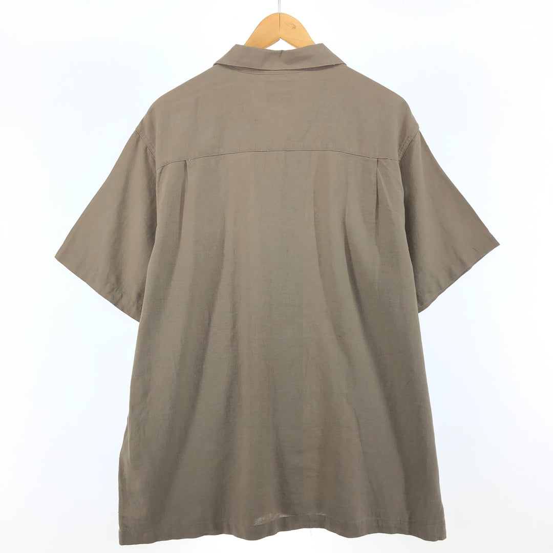 Haggar Washable Linen Two-tone short-sleeve open-collar linen x rayon shirt, box shirt, men's size L linen brown type Vintage Second Hand