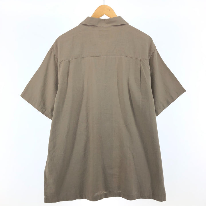 Haggar Washable Linen Two-tone short-sleeve open-collar linen x rayon shirt, box shirt, men's size L linen brown type Vintage Second Hand