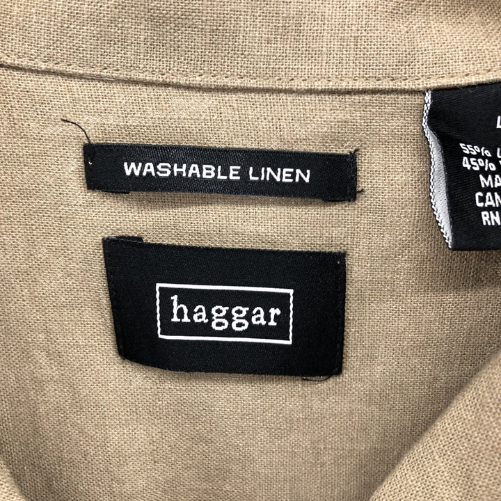 Haggar Washable Linen Two-tone short-sleeve open-collar linen x rayon shirt, box shirt, men's size L linen brown type Vintage Second Hand