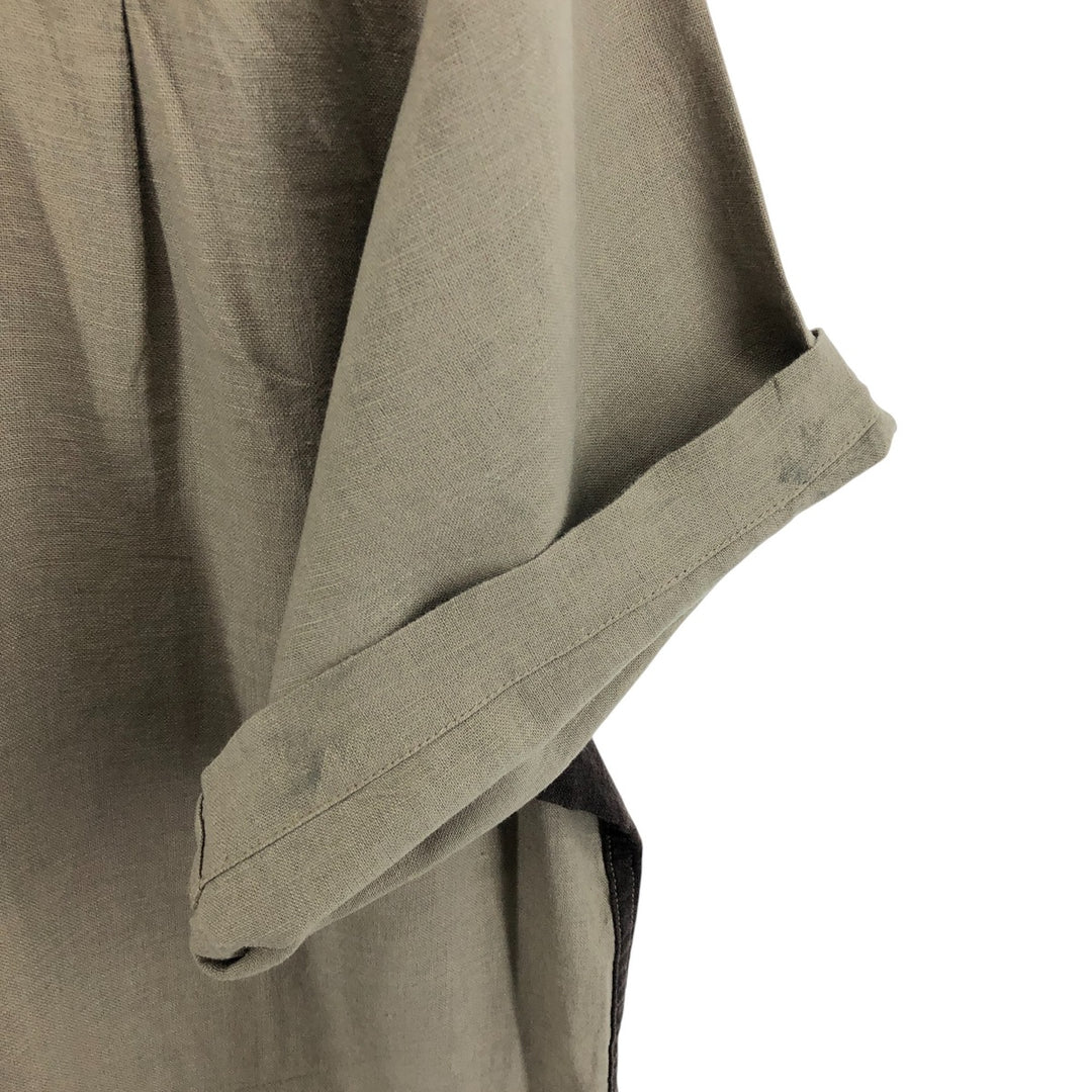 Haggar Washable Linen Two-tone short-sleeve open-collar linen x rayon shirt, box shirt, men's size L linen brown type Vintage Second Hand
