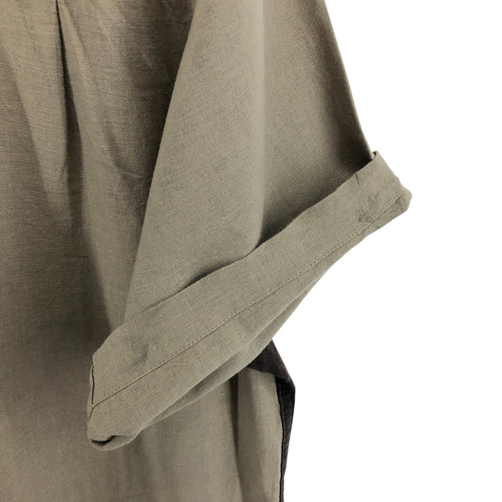 Haggar Washable Linen Two-tone short-sleeve open-collar linen x rayon shirt, box shirt, men's size L linen brown type Vintage Second Hand