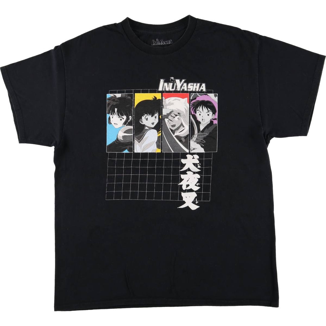 INUYASHA Inuyasha Anime Character Print T-Shirt Men's L size cotton black type Vintage Second Hand