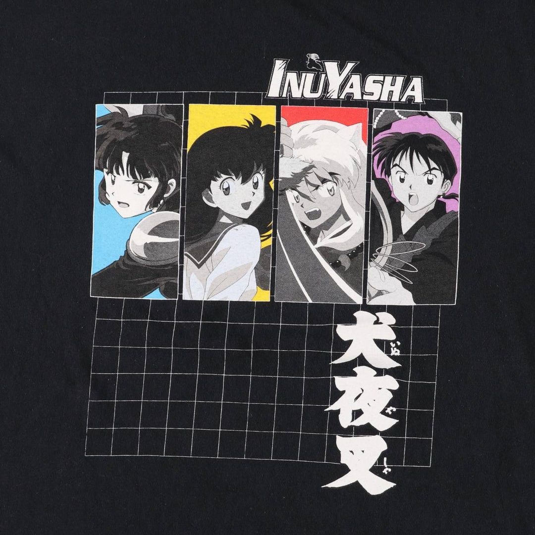 INUYASHA Inuyasha Anime Character Print T-Shirt Men's L size cotton black type Vintage Second Hand