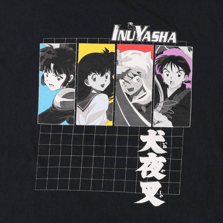 INUYASHA Inuyasha Anime Character Print T-Shirt Men's L size cotton black type Vintage Second Hand