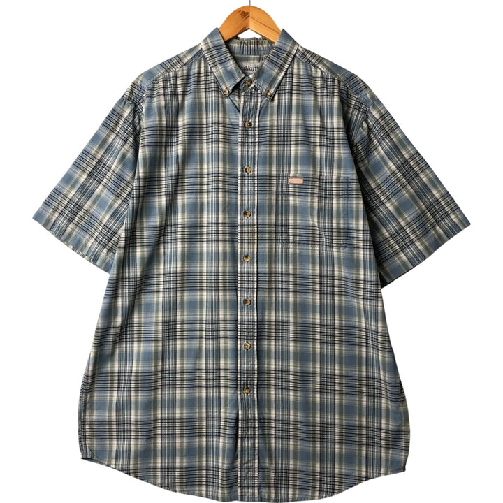 Carhartt Check Pattern Button-down Short Sleeve Work Shirt, Men's Size L cotton Blue type light blue Vintage Second Hand