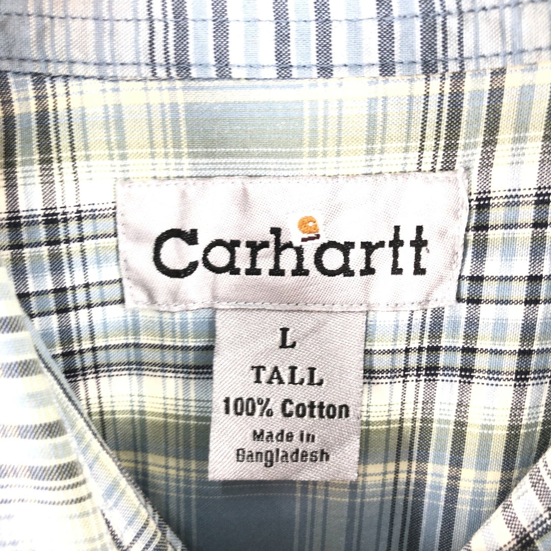 Carhartt Check Pattern Button-down Short Sleeve Work Shirt, Men's Size L cotton Blue type light blue Vintage Second Hand