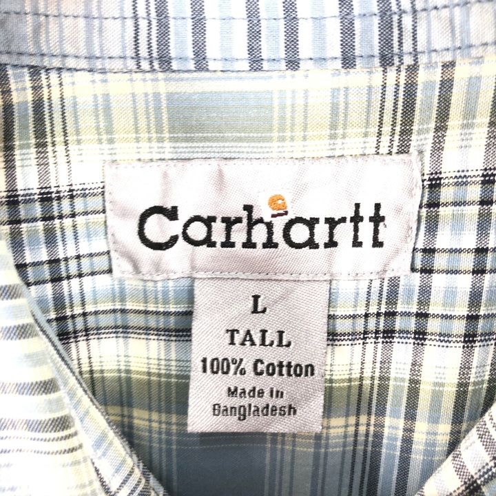 Carhartt Check Pattern Button-down Short Sleeve Work Shirt, Men's Size L cotton Blue type light blue Vintage Second Hand