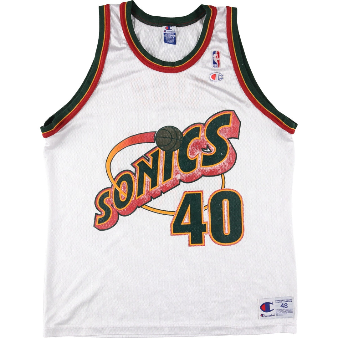 90'S Champion NBA Seattle SuperSonics Mesh Tank Top Game Shirt Men's L size polyester white type Vintage Second Hand