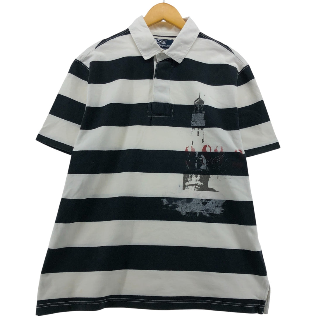 Ralph Lauren POLO by Ralph Lauren CUSTOM FIT short sleeve striped polo shirt men's XL size cotton black type Vintage Second Hand
