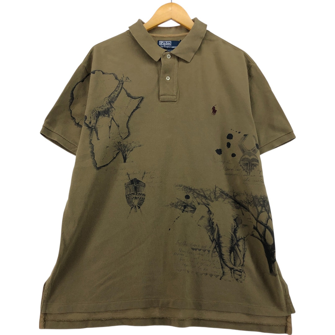 Ralph Lauren POLO by Ralph Lauren CUSTOM FIT short sleeve polo shirt, men's XL size cotton beige type brown Vintage Second Hand