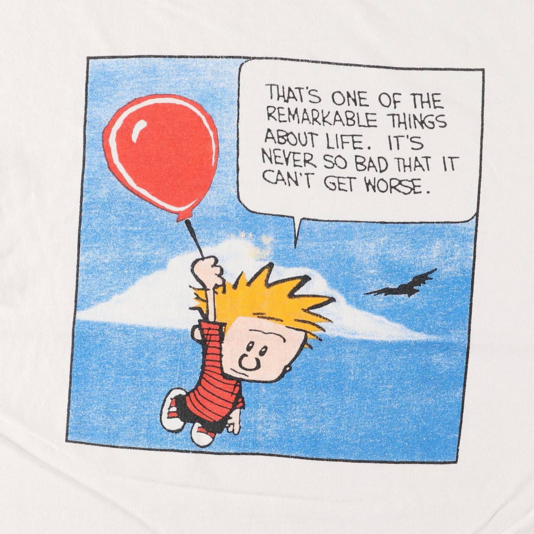 90'S ONEITA Calvin and Hobbes Character Print T-Shirt Men's Medium Vintage cotton white type Vintage Second Hand