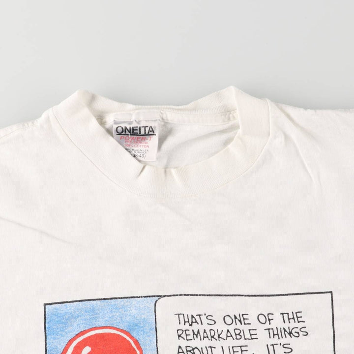 90'S ONEITA Calvin and Hobbes Character Print T-Shirt Men's Medium Vintage cotton white type Vintage Second Hand