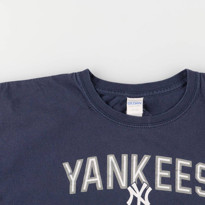 Gildan MLB New York Yankees Logo Print T-Shirt, Men's XXL cotton navy blue type Vintage Second Hand