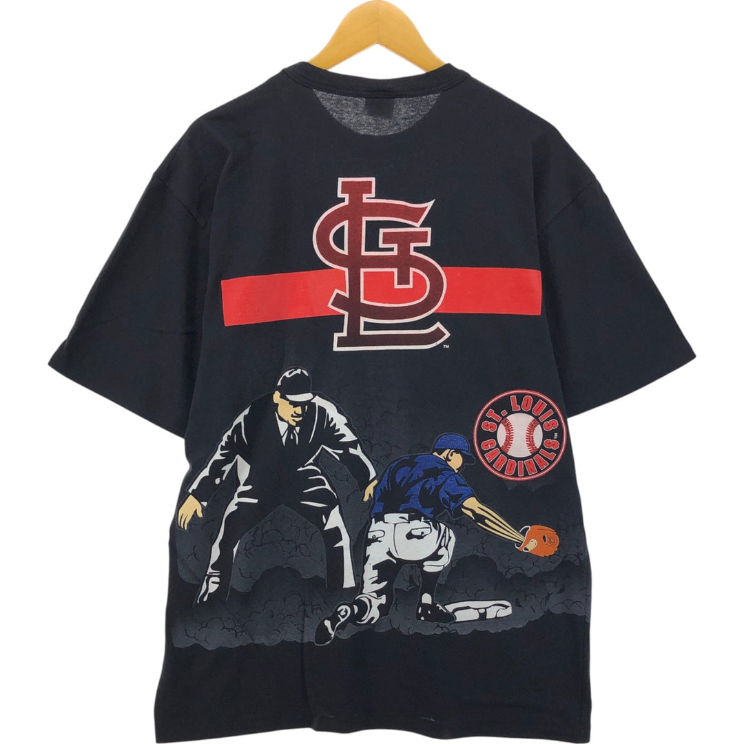 90'S TEAMWORK MLB St. Louis Cardinals Sports Print T-Shirt Made in USA Men's L Size Vintage cotton black type Vintage Second Hand