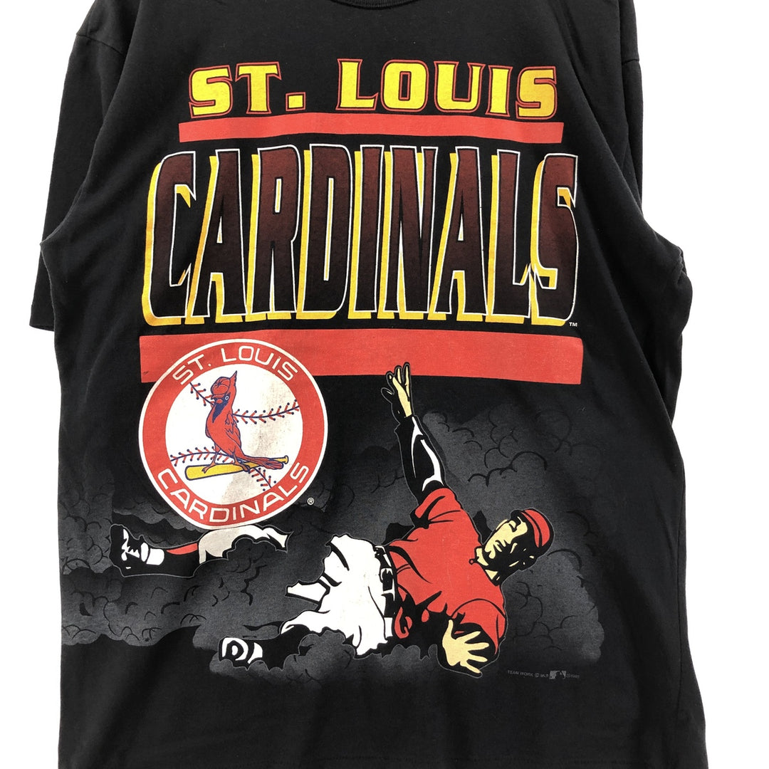 90'S TEAMWORK MLB St. Louis Cardinals Sports Print T-Shirt Made in USA Men's L Size Vintage cotton black type Vintage Second Hand