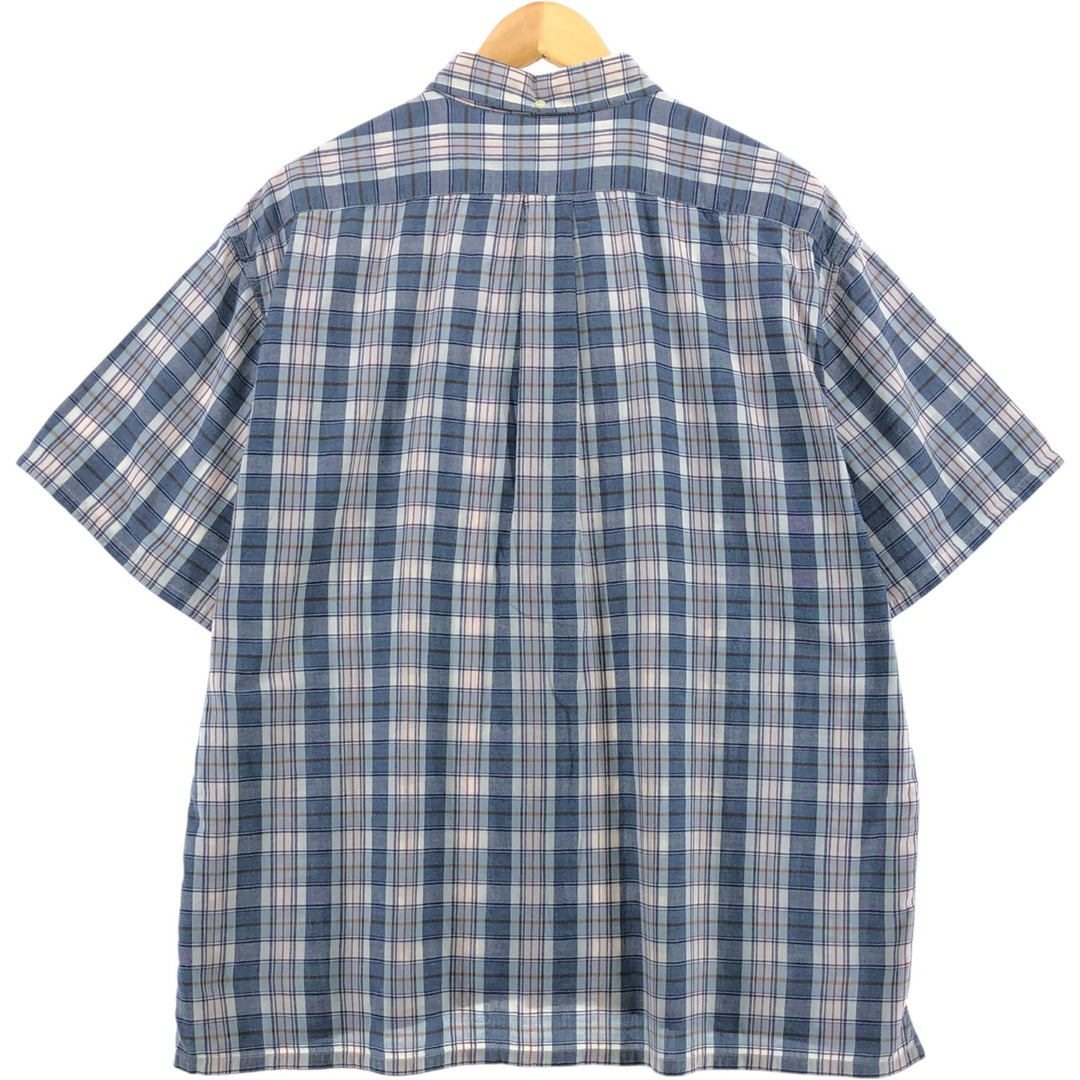 Ralph Lauren GREGGOR short sleeve button down check shirt box shirt men's XL size cotton navy blue type Vintage Second Hand