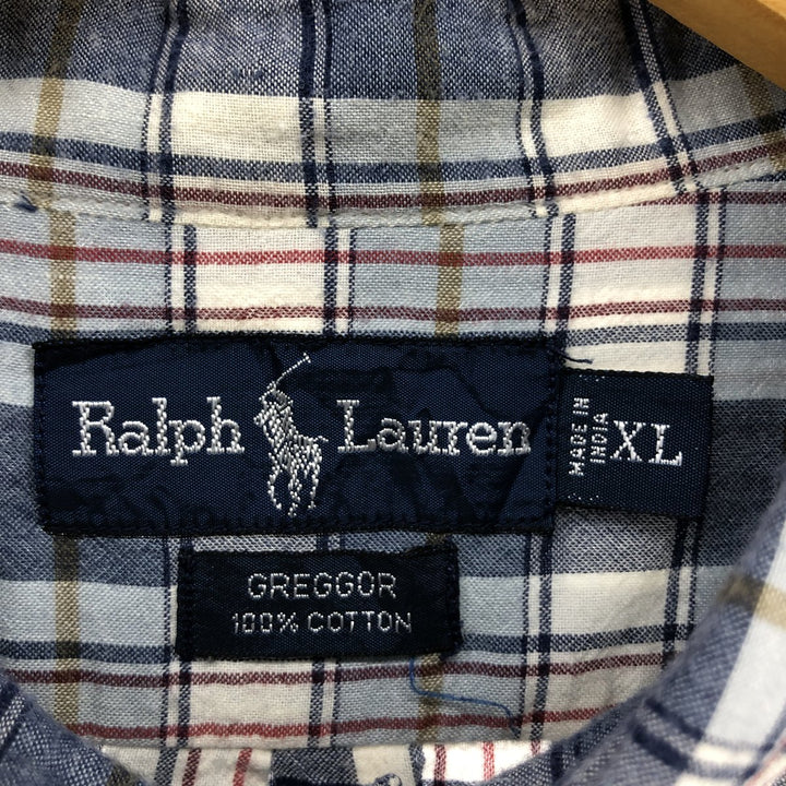 Ralph Lauren GREGGOR short sleeve button down check shirt box shirt men's XL size cotton navy blue type Vintage Second Hand