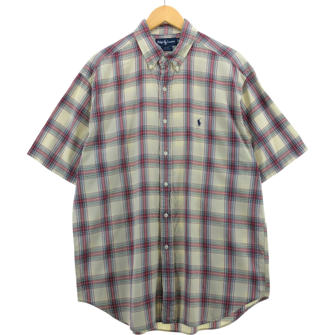 Ralph Lauren BLAKE short sleeve button down check shirt, men's size L cotton yellow type Vintage Second Hand