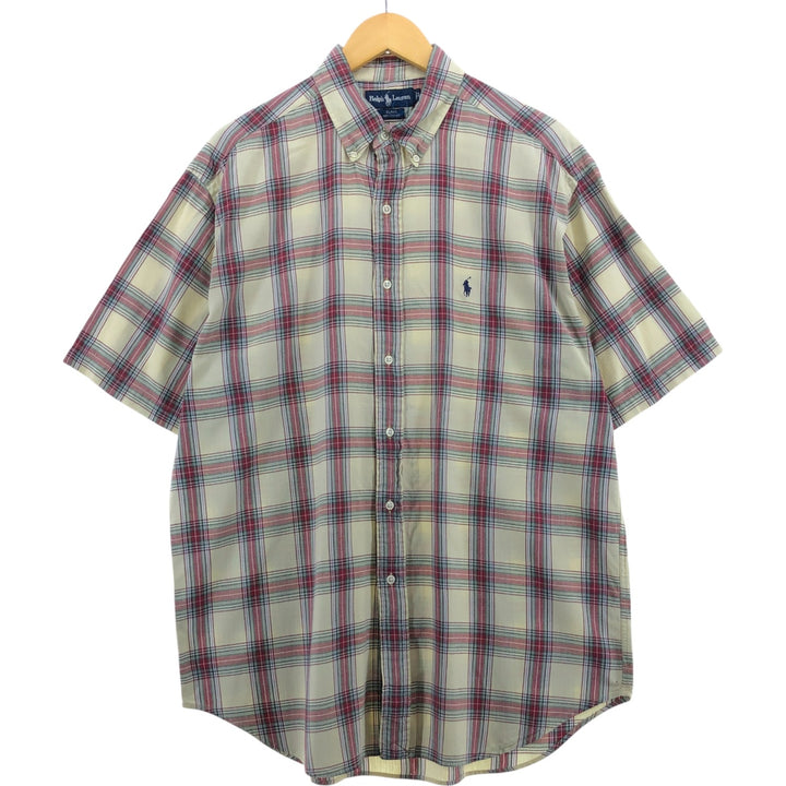 Ralph Lauren BLAKE short sleeve button down check shirt, men's size L cotton yellow type Vintage Second Hand