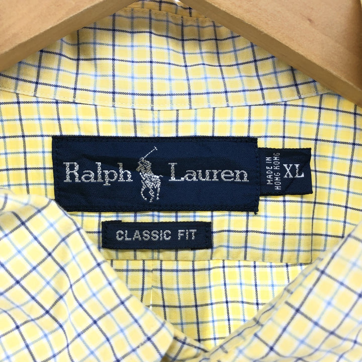Ralph Lauren Classic Fit short sleeve button down check shirt, men's size XL cotton yellow type Vintage Second Hand