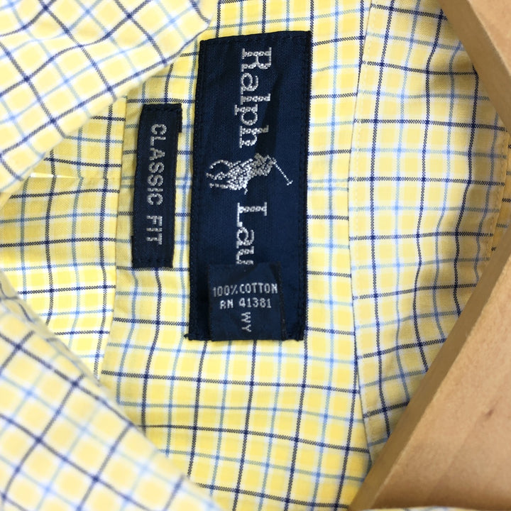 Ralph Lauren Classic Fit short sleeve button down check shirt, men's size XL cotton yellow type Vintage Second Hand
