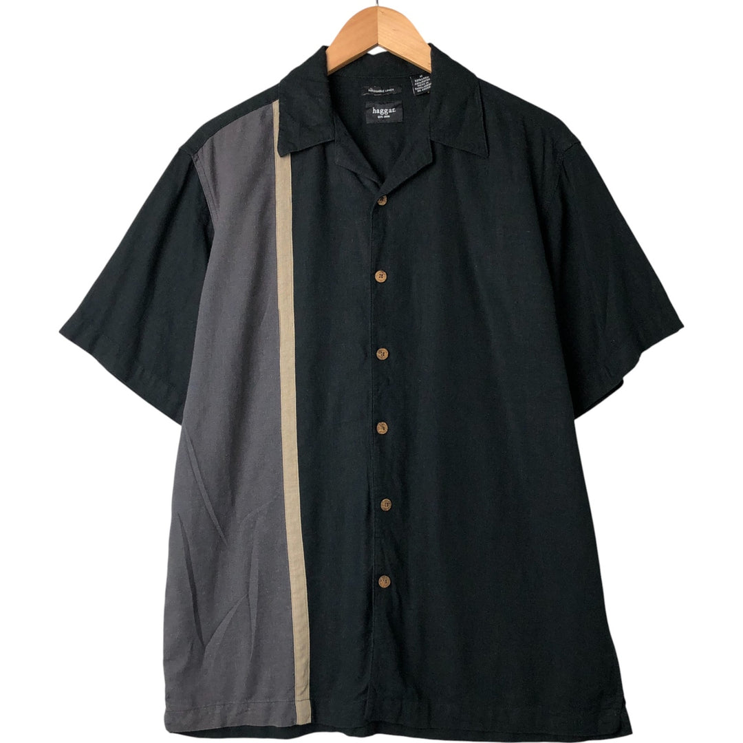 Haggar Washable Linen Short Sleeve Open Collar Rayon and Linen Box Shirt, Men's Size Medium linen black type Vintage Second Hand