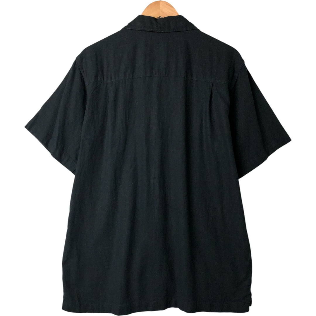 Haggar Washable Linen Short Sleeve Open Collar Rayon and Linen Box Shirt, Men's Size Medium linen black type Vintage Second Hand