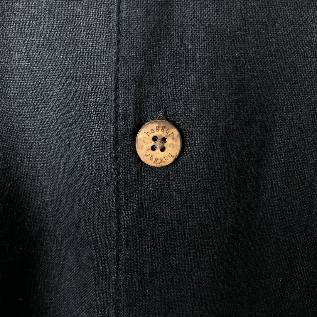 Haggar Washable Linen Short Sleeve Open Collar Rayon and Linen Box Shirt, Men's Size Medium linen black type Vintage Second Hand