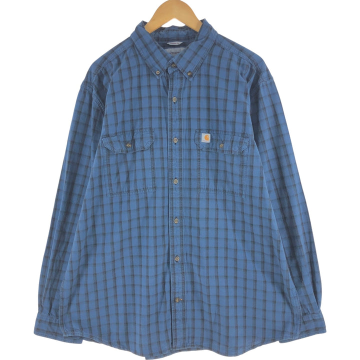 Carhartt ORIGINAL FIT Check Pattern Long Sleeve Button-Down Work Shirt, Men's XL cotton blue type Vintage Second Hand