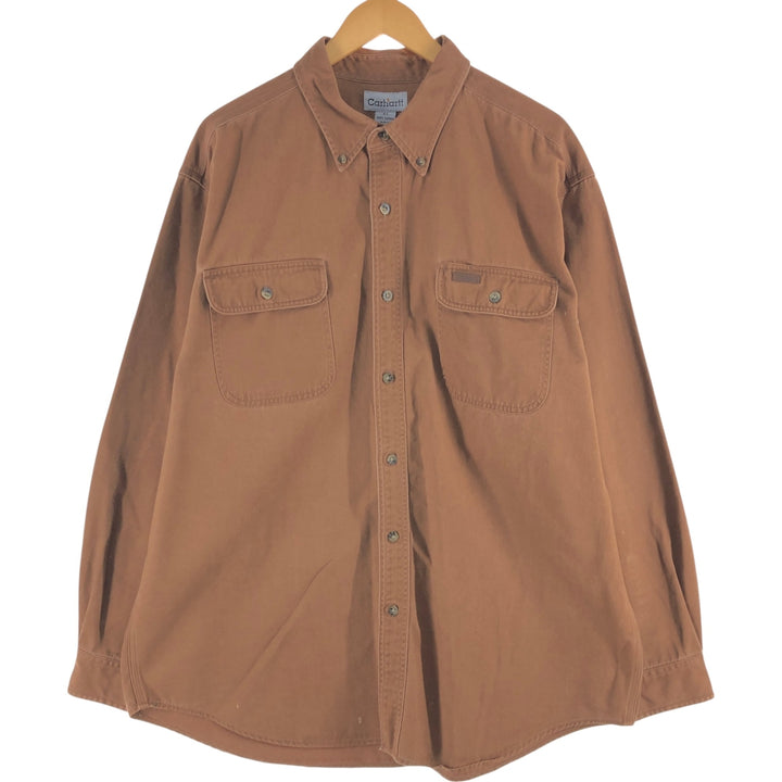 Carhartt Long Sleeve Button Down Work Shirt Men's XL cotton brown type Vintage Second Hand