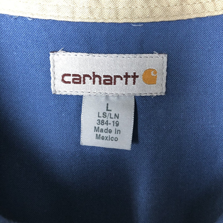 Carhartt Long Sleeve Work Shirt, Men's Size L cotton blue type Vintage Second Hand
