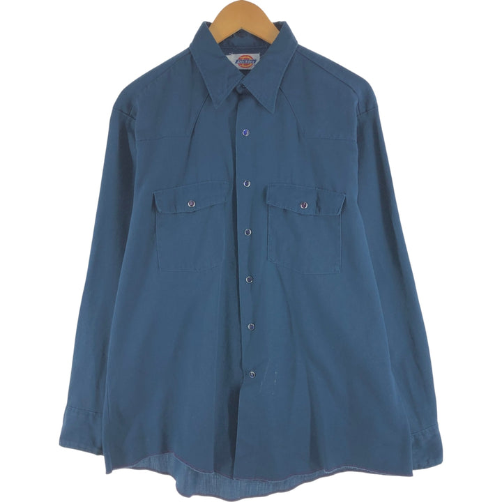 ~90'S Dickies Long Sleeve Work Shirt Made in USA Men's XL polyester navy blue type Vintage Second Hand