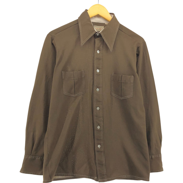 70s~80'S Richman Brothers Richman BROTHERS Long Sleeve Poly Shirt Box Shirt Men's L Size Vintage polyester brown type Vintage Second Hand