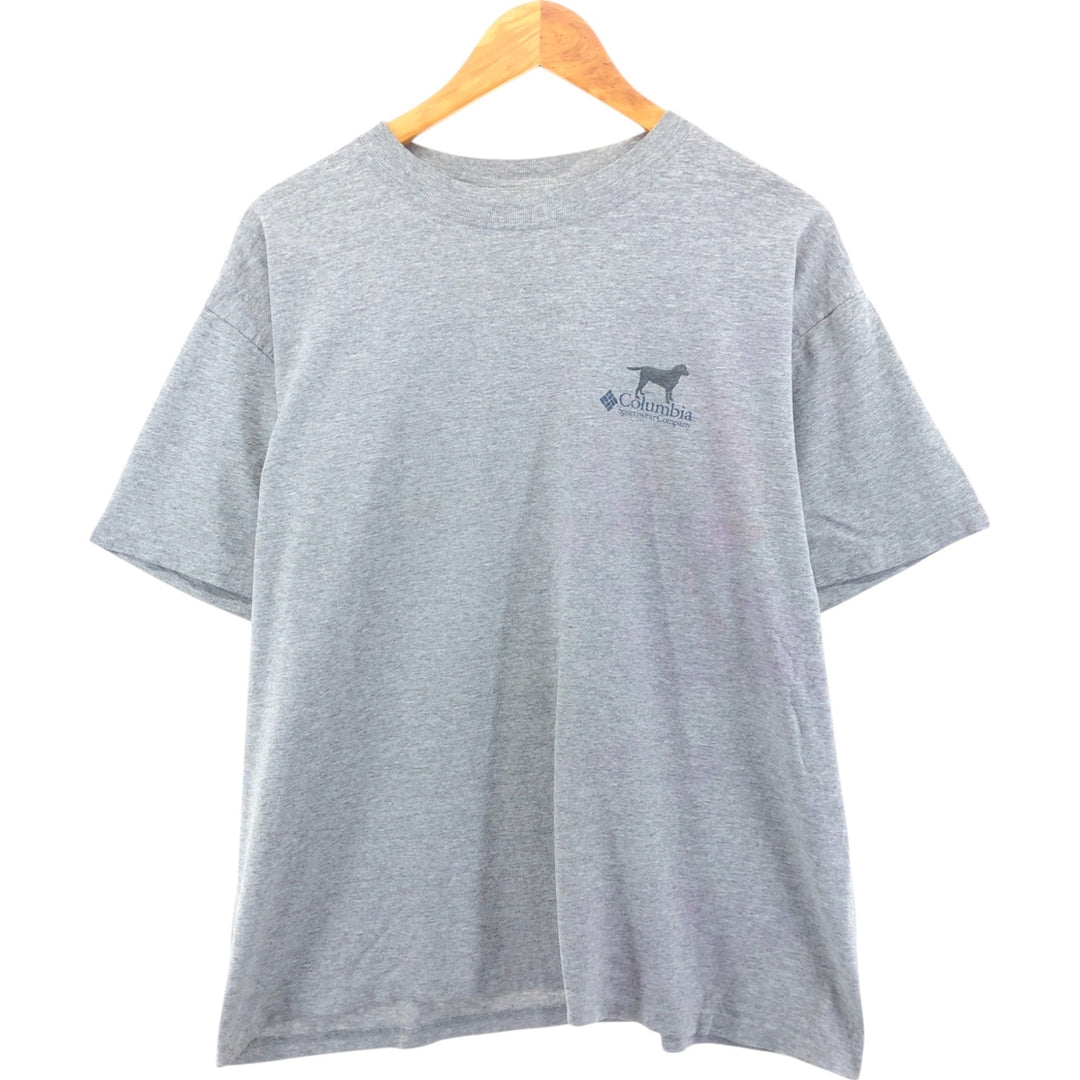 Columbia Dog Print Short Sleeve T-Shirt, Men's Size L cotton gray type Vintage Second Hand